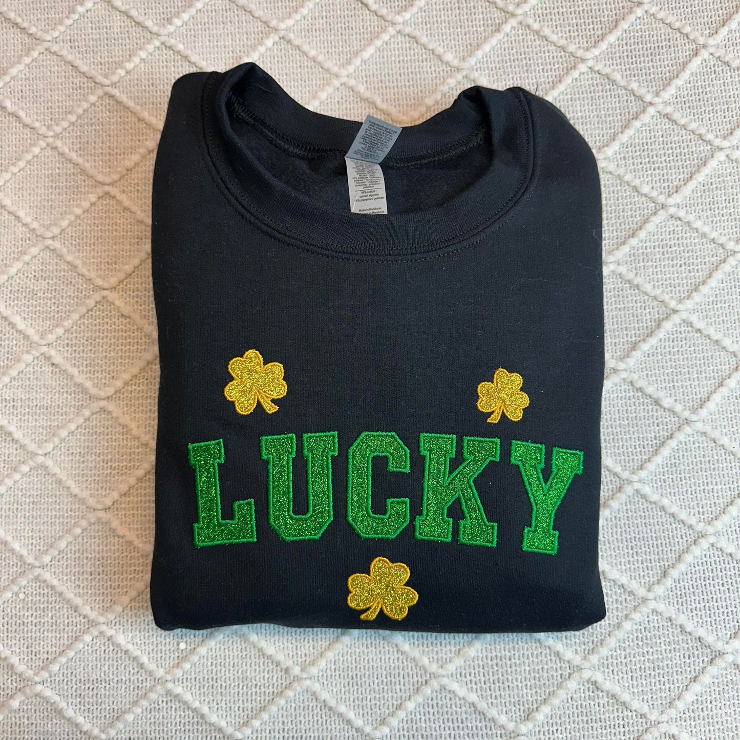 Lucky St Patricks Day Glitter Embroidered Sweatshirt