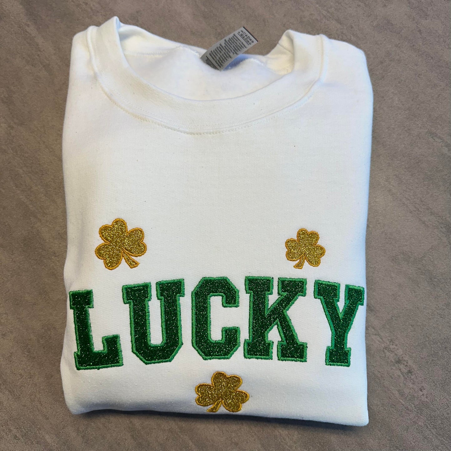 Lucky St Patricks Day Glitter Embroidered Sweatshirt