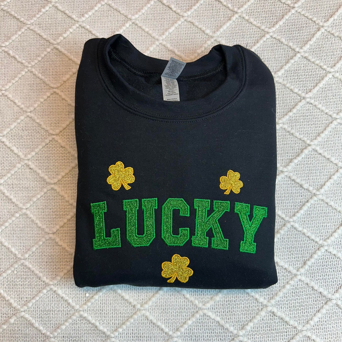 Lucky St Patricks Day Glitter Embroidered Sweatshirt